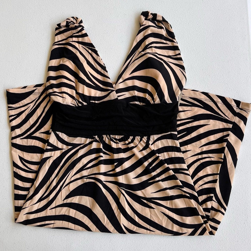 Decoded Animal Print Dress V-Neck Black Cream Zebra Sleeveless Juniors Small NWT